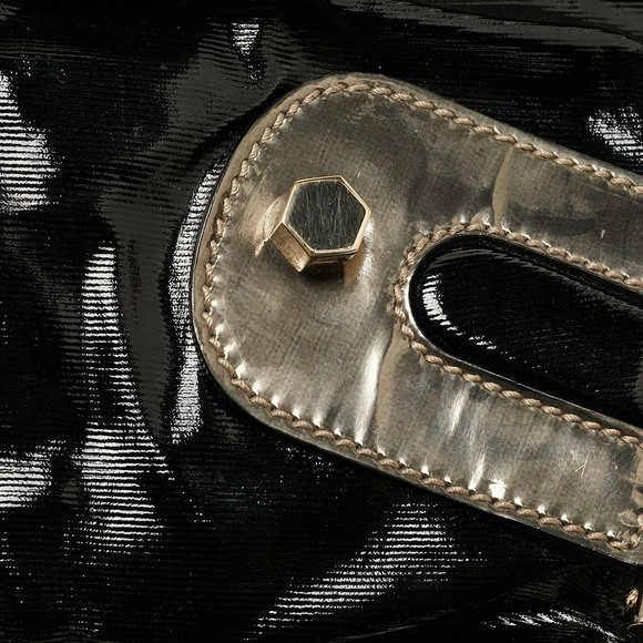 GUCCI Black/Gun Metal Coated Fabric and Patent Leather Pop Bamboo Handle Tote - Picture 7 of 8